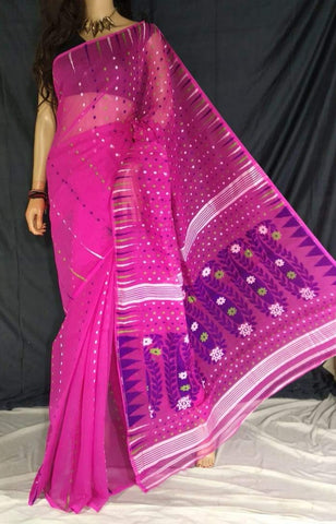 Pink & Purple Handwoven Zari Jamdani Saree