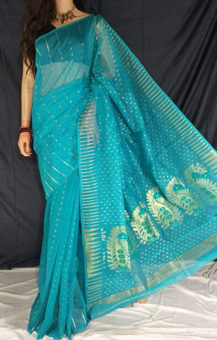 Blue & Gold Handwoven Zari Jamdani Saree