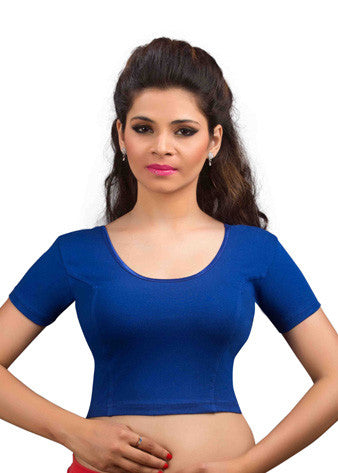 Vamas Royal-Blue Cotton Lycra Stretchable Blouse