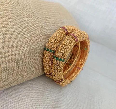 Gold Polish Kadas with Red Green Stones