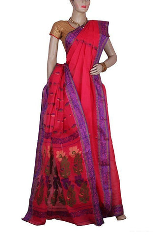 Pink Handloom Bengali Cotton Saree