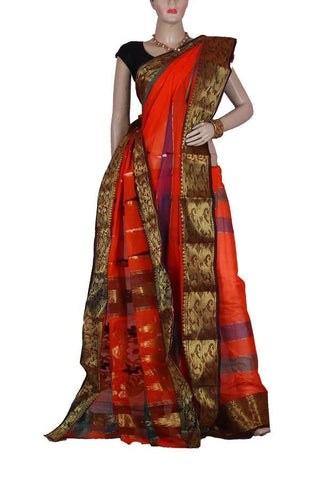 Orange Ethnic Handloom Bengali Cotton Saree