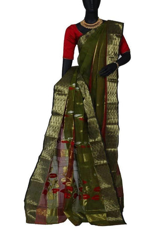 Sap Green Traditional Cotton Handloom Saree