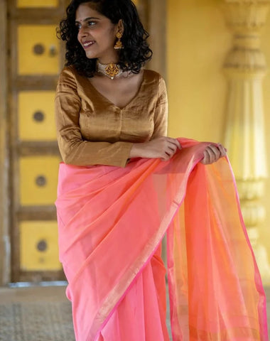 Golden Readymade Handloom Chanderi Silk And Zari Blouse