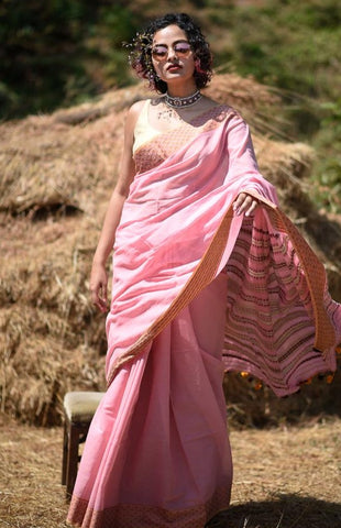 Pink Handloom Cotton Saree