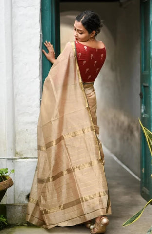 Pure Maheshwari Handloom Beige, Gold, and Black