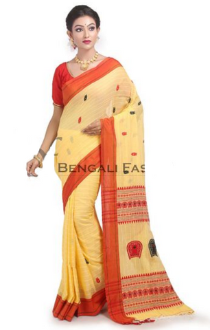 Red and Yellow Pure Cotton Saree