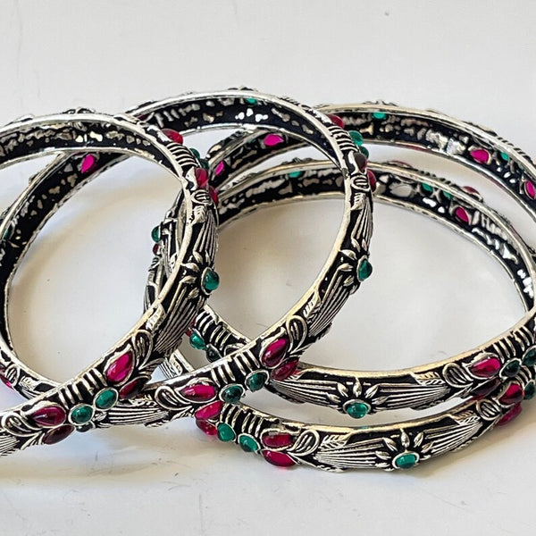 Multicolored Stones Oxidized German Silver Bangles