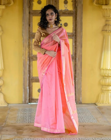 Peach Color Cotton Silk Saree