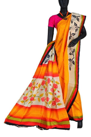 Mustard Indian Trendy Hand Painted Saree