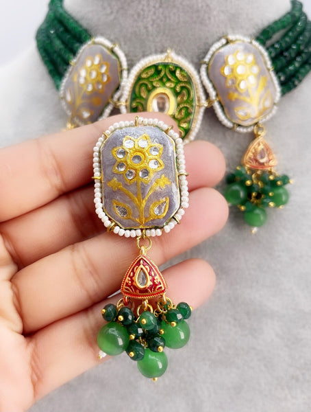 Green Meenakari Jaipur Kundan Necklace