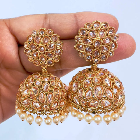 Gold Plated White Polki Jhumka