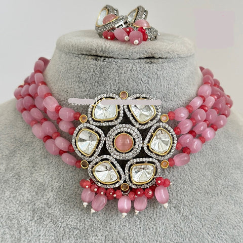 Victorian Dual Tone Uncut Pink Polki Kundan Choker