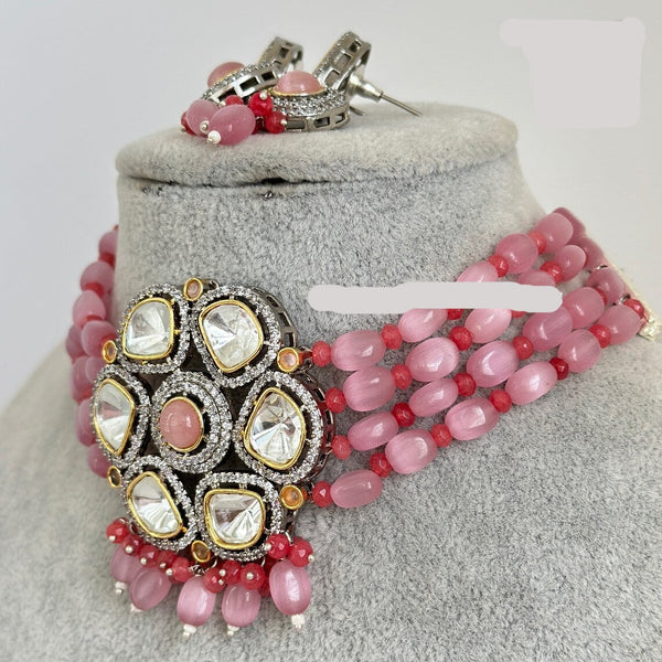 Victorian Dual Tone Uncut Pink Polki Kundan Choker