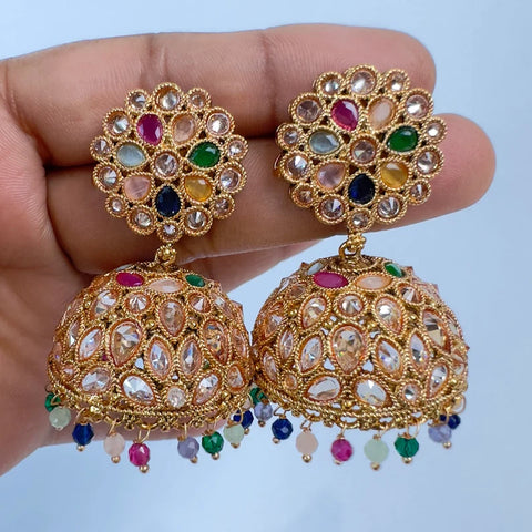 Gold Plated Multi Color Polki Jhumka