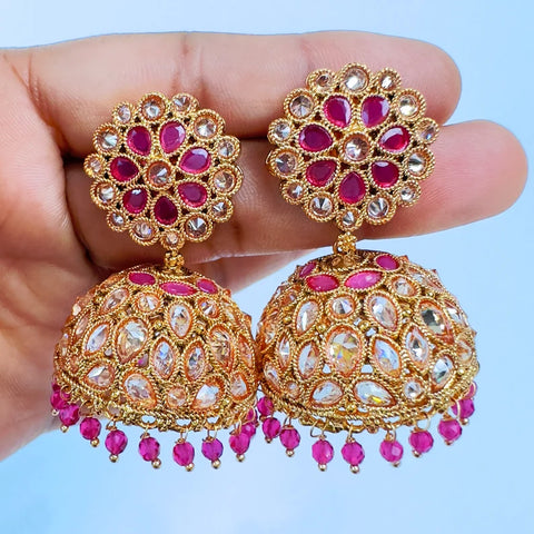 Gold Plated Ruby Polki Jhumka