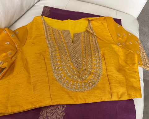 Yellow Raw Silk Readymade Blouse