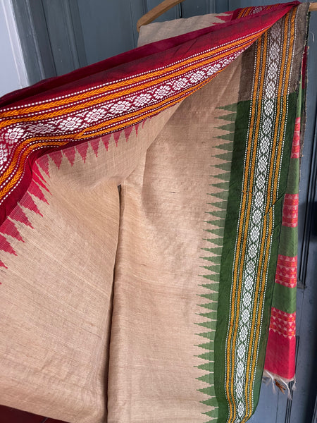 Pure Ghicha Tussar Silk Ikkat Saree in Red