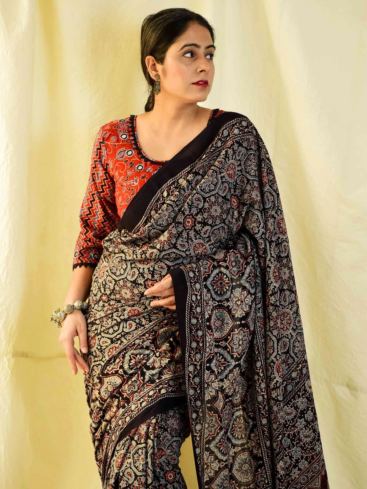 Buy Safeda Ajrakh Hand Block Printed Modal Silk Saree Online in India - Etsy