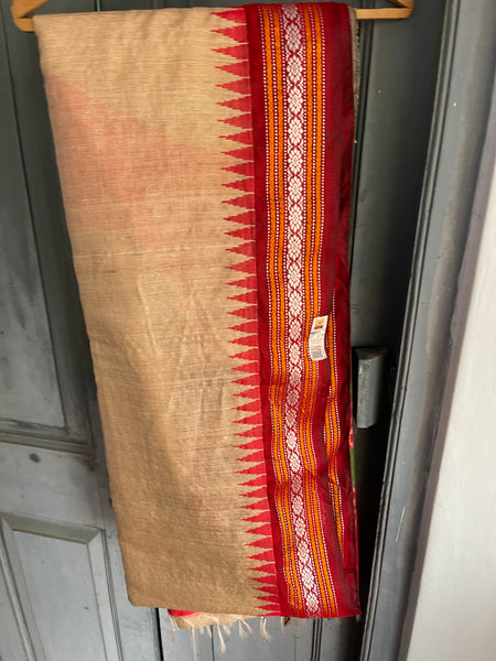 Pure Ghicha Tussar Silk Ikkat Saree in Red