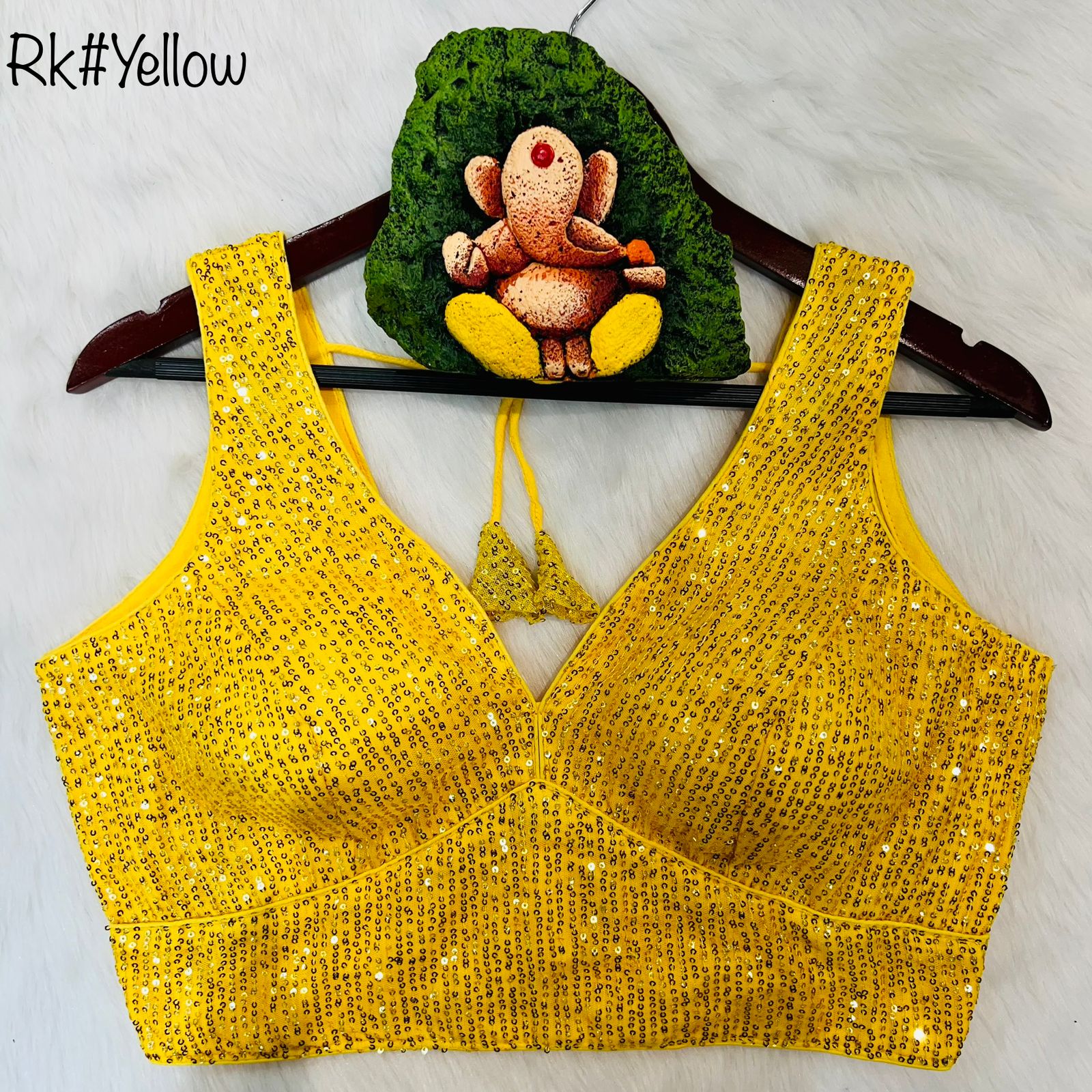 ShopBollyWear Gold Silk Padded Back Open Sleeveless Readymade Blouse - 38