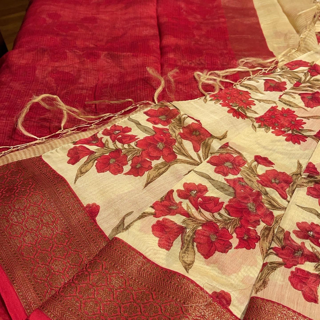 Buy Red Pink Karishma Chanderi Handloom Saree Online in India - Etsy