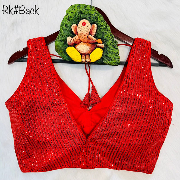 Designer Readymade Red Sequin Sleeveless Blouse