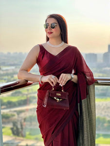 Maroon Wine Shade Handwoven Cotton Silk Saree