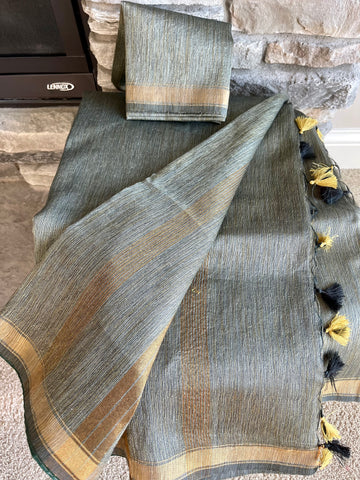 Grey Tussar Handloom Silk Saree