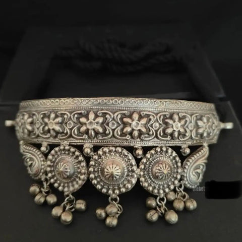 Silver Look Alike Oxidised Choker with Earrings