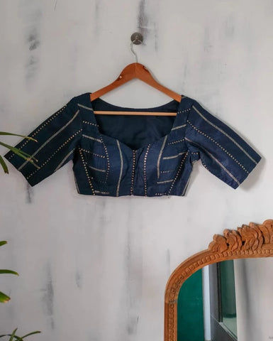 Readymade Navy Blue Blouse Made of Art Silk