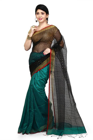 Designer Green & Black Pure Matka-Resham Silk Bi-Color Saree