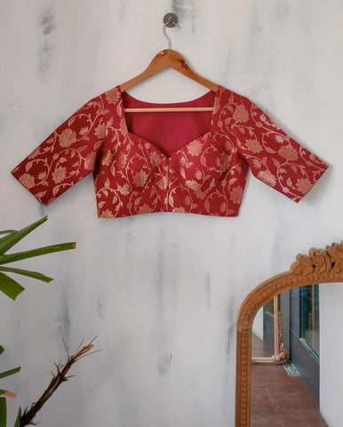 Readymade Beautiful Maroon Silk Blouse With Sweetheart Neckline