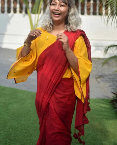 Readymade Mustard Cotton Blouse With Kimono Sleeves