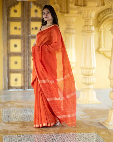 Rust-Hued Cotton Silk Saree