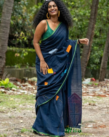 Blue Colored Mul Viscose Saree